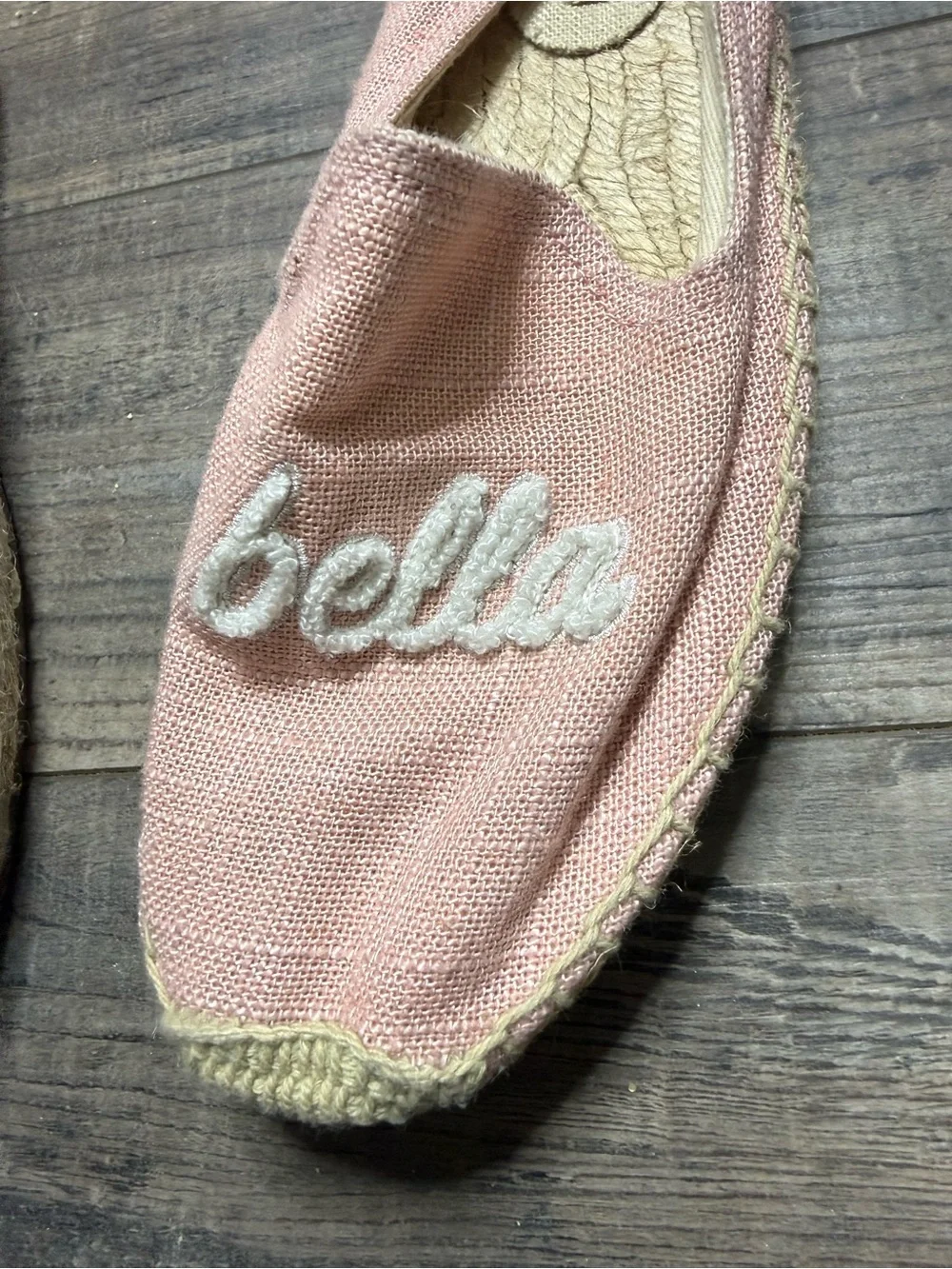 Soludos Pink Espadrille Slip-On Shoes with 'ciao bella' Embroidery Women Size 7